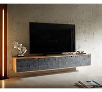 Meuble TV Teele 200 cm acacia naturel ardoise 4 portes flottantes