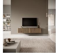 Selsey Meuble TV Suspendu Armoire De Télévision 138,6 cm À Lamelles Noir Telire
