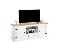 IDIMEX Meuble TV Tequila de 140 cm en Bois Style Mexicain avec 1 tiroir 2 niches et 2 Portes, en pin Massif lasuré Blanc et Brun
