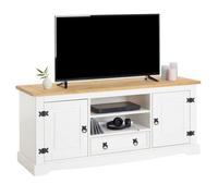 IDIMEX Meuble TV Tequila de 140 cm en Bois Style Mexicain avec 1 tiroir 2 niches et 2 Portes, en pin Massif lasuré Blanc et Brun