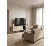 Meuble TV THEA - Chêne Nordic Clair & Noir - 3 portes, 2 niches - 180 x 40 x 55 cm