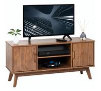 IDIMEX Meuble TV Tivoli Banc télé de 114 cm au Style scandinave Design Vintage Nordique avec 2 Portes et 2 niches, en pin Massif lasuré Brun foncé