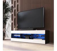 Meuble TV Tivoli RTV Komodee - LED Bleues - Blanc et Noir - Facades en Mat - 140 x 41 x 35 cm