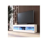 Meuble TV Tivoli RTV Komodee - LED Bleues - Blanc - Facades en Mat - 140 x 41 x 35 cm