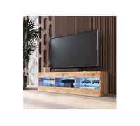 Meuble TV Tivoli RTV Komodee - LED Bleues - Bois Naturel - Facades en Mat - 140 x 41 x 35 cm