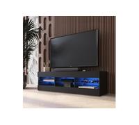 Meuble TV Tivoli RTV Komodee - LED Bleues - Noir - Facades en Mat - 140 x 41 x 35 cm
