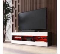 Meuble TV Tivoli RTV Komodee - LED RVB - Blanc et Noir - Facades en Mat - 140 x 41 x 35 cm