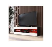 Meuble TV Tivoli RTV Komodee - LED RVB - Blanc et Noir - Facades en Mat - 140 x 41 x 35 cm