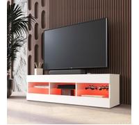 Meuble TV Tivoli RTV Komodee - LED RVB - Blanc - Facades en Mat - 140 x 41 x 35 cm