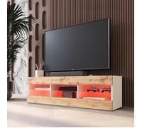 Komodee Banc TV Tivoli, Wotan Blanc, Largeur 140 cm x Hauteur 40,5 cm x Profondeur 35,5 cm, LED RVB, pour Salon, Chambre