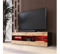 Komodee Banc TV Tivoli, Wotan Noir, Largeur 140 cm x Hauteur 40,5 cm x Profondeur 35,5 cm, LED RVB, pour Salon, Chambre