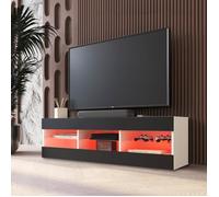 Komodee Banc TV Tivoli, Noir Blanc, Largeur 140 cm x Hauteur 40,5 cm x Profondeur 35,5 cm, LED RVB, pour Salon, Chambre