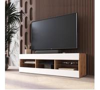 Meuble TV Tivoli RTV Komodee - sans LED - Blanc et Bois Naturel - Facades en Mat - 140 x 41 x 35 cm