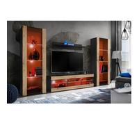 Komodee Ensembles de Meubles Tivoli Grande, Noir Wotan, Largeur 250cm x Hauteur 159cm x Profondeur 35cm, Éclairage Multicolore, pour Salon, Chambre