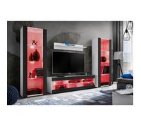 Meuble TV - Tivoli Set Grande Komodee - LED RGB - Noir Mat & Blanc - L~195cm x H~159cm x P35cm