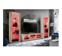 Meuble TV Tivoli Set Grande Komodee - LED RVB - Bois naturel Mat et Blanc - 250 x 159 x 35 cm