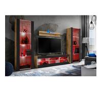 Meuble TV Tivoli Set Grande Komodee - LED RVB - Noir Mat & Bois naturel - 250 x 159 x 35 cm