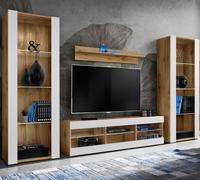 Meuble TV Tivoli Set Grande Komodee - sans LED - Blanc Mat et Bois naturel - 250 x 159 x 35 cm