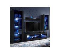 Meuble TV Tivoli Set Medio Komodee - LED bleues - Noir Mat ET Noir - Facades en Mat - 195x159x35 cm