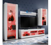 Meuble TV Tivoli Set Medio Komodee - LED RGB - Blanc Mat et Blanc - Facades en Mat - 195x159x35 cm