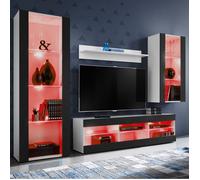 Meuble TV Tivoli Set Medio Komodee - LED RGB - Noir Mat et Blanc - Façades en Mat - 195x159x35 cm