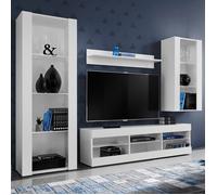 Meuble TV Tivoli Set Medio Komodee - sans LED - Blanc Mat et Blanc - Facades en Mat - 195x159x35 cm