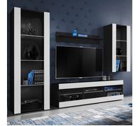 Meuble TV Tivoli Set Medio Komodee - sans LED - Blanc Mat et Noir - Facades en Mat - 195x159x35 cm