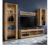 Meuble TV Tivoli Set Medio Komodee - sans LED - Bois naturel Mat et Bois naturel - 195x159x35 cm