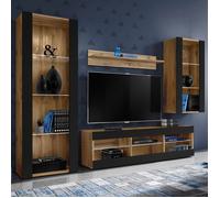 Komodee, Ensembles de Meubles Tivoli Medio, Wotan Noir, Largeur 250cm x Hauteur 159cm x Profondeur 35cm, sans LED, pour Salon, Chambre