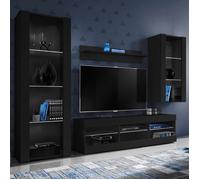 Meuble TV Tivoli Set Medio Komodee - sans LED - Noir Mat et Noir - Facades en Mat - 195x159x35 cm