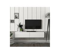 [en.casa] Meuble TV Support Télé Suspendue au Mur avec Compartiments de Rangement Banc Télévision Moderne Flottante pour Salon Chambre Panneau de Particules 135 x 31 x 25 cm Blanc