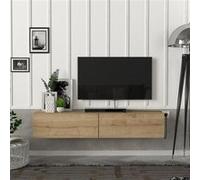 [en.casa] Meuble TV Support Télé Suspendue au Mur avec Compartiments de Rangement Banc Télévision Moderne Flottante pour Salon Chambre Panneau de Particules 135 x 31 x 25 cm Effet Chêne