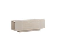 Meuble TV TRIVOR 1 porte abattante 2 niches aspect bois clair beige 140x40x45cm