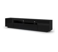 Meuble TV universel Aura 200 cm à poser ou suspendu, noir mat / noir brillant