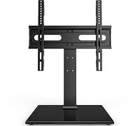 Meuble TV Universel - Meuble TV de Table pour téléviseurs LCD LED 27-55 Pouces - Support TV réglable en Hauteur sur 9 Niveaux avec Base en Verre trempé et Gestion des Fils, VESA 400x400mm