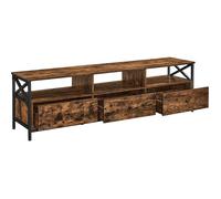 VASAGLE Meuble TV pour Télévision jusqu'à 80 Pouces, Support Télé, 3 Tiroirs en Tissu, 3 Étagères, 178 x 40 x 50 cm, Salon, Chambre, Cadre en Acier, Marron Rustique et Noir LTV302B01