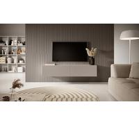 Selsey Meuble TV Armoire De Télévision 140 cm Suspendu Façade Fraisée Beige Gris Veldio