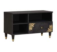 Meuble TV - VIDAXL - 80 x 33 x 46 cm - Bois de manguier massif - Boutons et pieds laiton - Noir