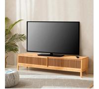 [en.casa] Meuble TV au Style Scandinave Banc Télévision avec Compartiment de Rangement Support Télé avec Portes Coulissantes et Passe-Câbles Bambou 180 x 40 x 38 cm Naturel