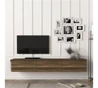 [en.casa] Meuble TV Mural Support Télé Suspendu avec Étagères Fermées Espace de Rangement Flottante pour Salon Banc Télévision Panneau de Particules 180 x 31 x 29,5 cm Effet Noyer