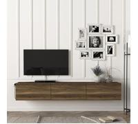 [en.casa] Meuble TV Mural Support Télé Suspendu avec Étagères Fermées Espace de Rangement Flottante pour Salon Banc Télévision Panneau de Particules 180 x 31 x 29,5 cm Effet Noyer