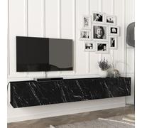 [en.casa] Meuble TV Mural Support Télé Suspendu avec Étagères Fermées Espace de Rangement Flottante pour Salon Banc Télévision Panneau de Particules 180 x 31 x 29,5 cm Effet Marbre Noir
