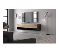 Meuble TV - VIVALDI - Derby 140 - Noir mat - Chêne wotan - Contemporain