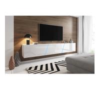 VIVALDI Meuble TV - SLANT 2 - 240 cm - blanc mat / blanc brillant avec LED - style moderne