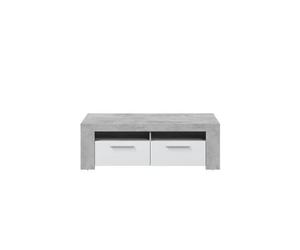 Meuble TV WENDY 2 portes et 2 niches de rangement L120cm - Blanc / Béton