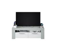 Meuble TV WENDY 2 portes et 2 niches de rangement L120cm - Blanc et Béton