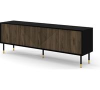 Meuble TV WOODY PACIFIC 4D 180 cm NOIR MAT / NOISET PACIFIQUE - Façades fraisées MDF - Table de télévision sur pieds