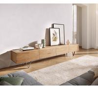 Meuble-TV Wyatt 220 cm chêne naturel 4 tiroirs pied en V inoxydable