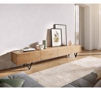 Meuble-TV Wyatt 220 cm chêne naturel 4 tiroirs pied en V métal noir