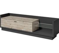 Meuble TV XL 220cm. Collection CORK. Couleur gris anthracite et pin.